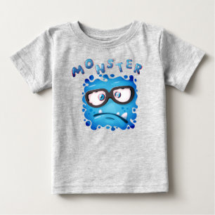 Funny Expressions Dark Blue Monster Face Baby T-Shirt
