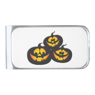 Funny Expressions Halloween Pumpkins Silver Finish Money Clip