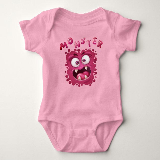 Funny Expressions Pink Monster Face Baby Bodysuit (Front)