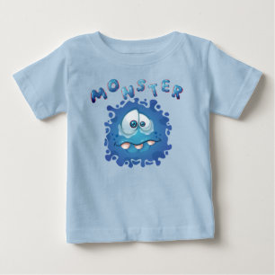 Funny Expressions Sad Blue Monster Face Baby T-Shirt