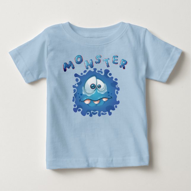 Funny Expressions Sad Blue Monster Face Baby T-Shirt (Front)