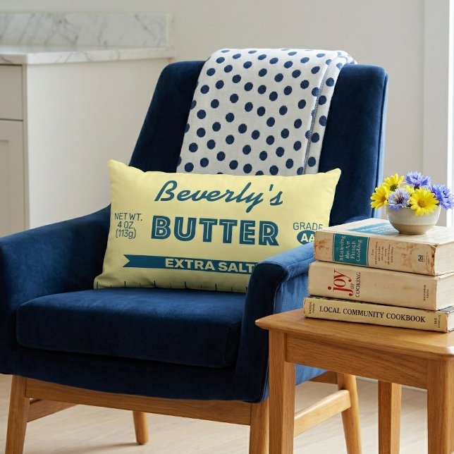 Funny Extra Salty Stick of Butter Personalized Lumbar Pillow (Personalize this stick of butter lumbar pillow for yourself or an extra salty friend!)