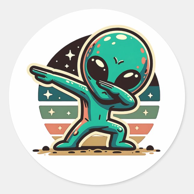 Funny Extraterrestrial Alien Dabbing Classic Round Sticker (Front)