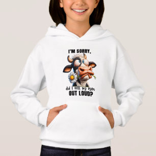 Funny eye rolling cow word art hoodie