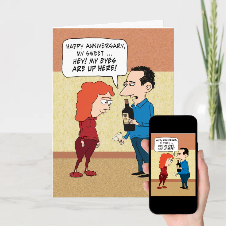 Funny Eyes Are Up Here Happy Anniversary Card | Zazzle