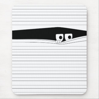 Funny eyes looking out behind the white blinds mouse pad