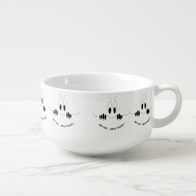 Funny Eyes Soup Mug Smile - Custom Text (Left)
