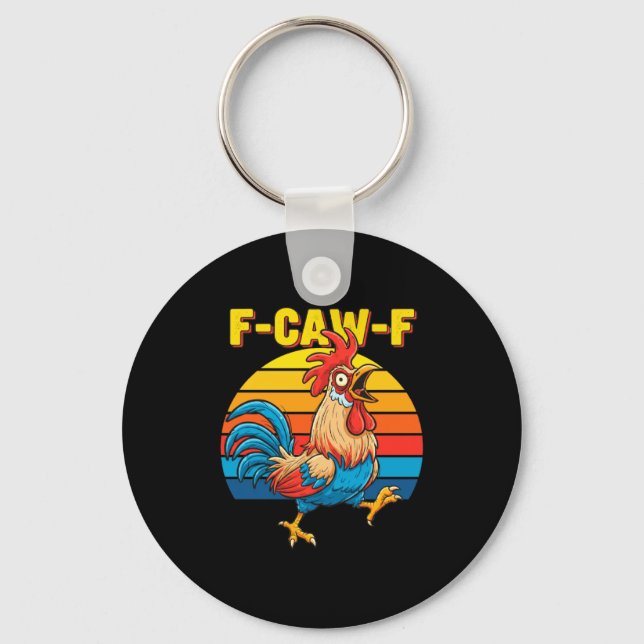 Funny F Awk F Chicken F Caw F Rooster Pun Retro Cl Keychain (Front)