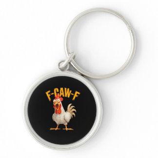 Funny F-Awk-F Chicken F-Caw-F Rooster Pun Retro Vi Keychain