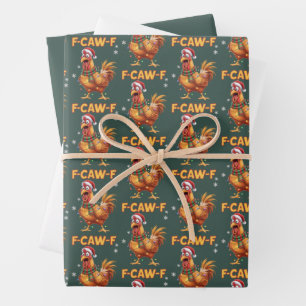 Funny F Caw F Chicken Christmas Screaming Rooster Wrapping Paper Sheets