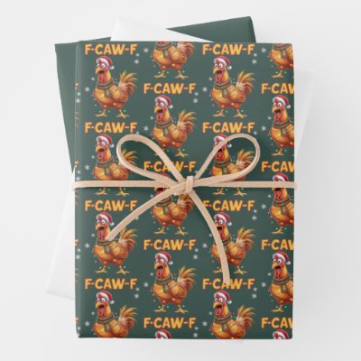 Funny F Caw F Chicken Christmas Screaming Rooster  Wrapping Paper Sheets