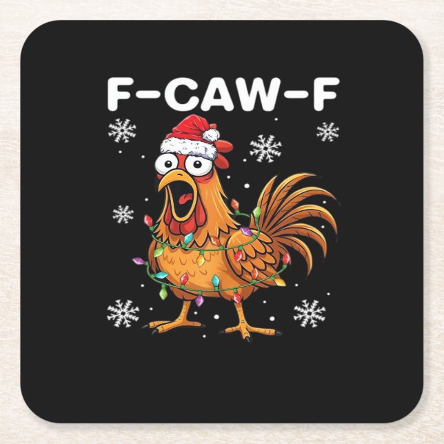 Funny F-Caw-F Christmas Chicken Classic Square Paper Coaster (Front)