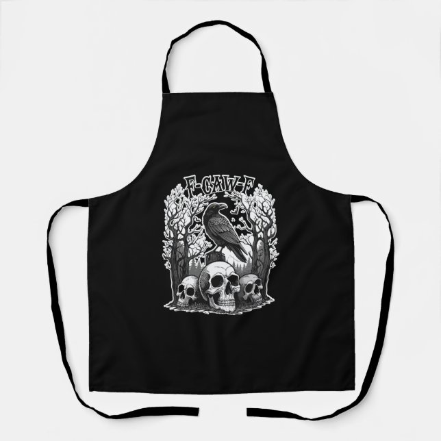 Funny F Caw F Raven Halloween Apron (Front)