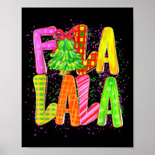 Funny Fa La La Coquette Bow Checkered Christmas Tr Poster
