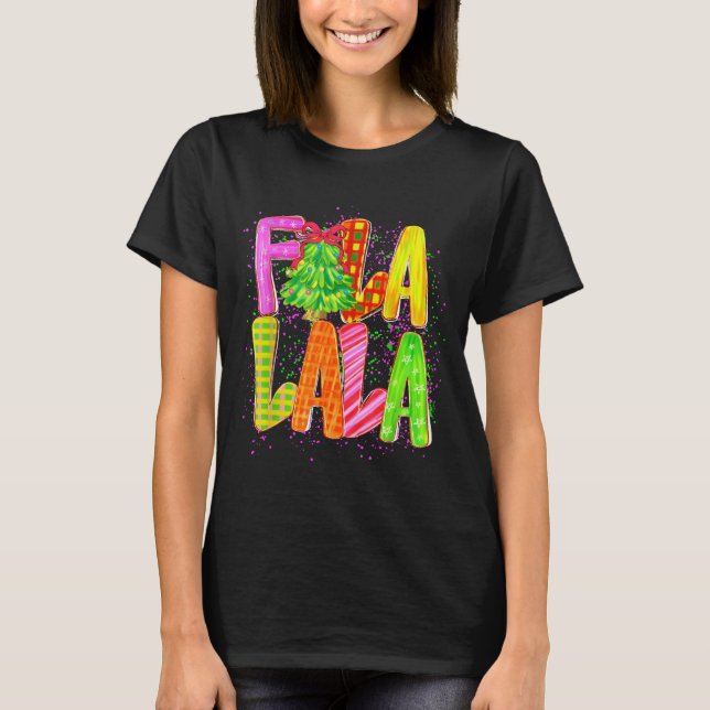 Funny Fa La La Coquette Bow Checkered Christmas Tr T-Shirt (Front)