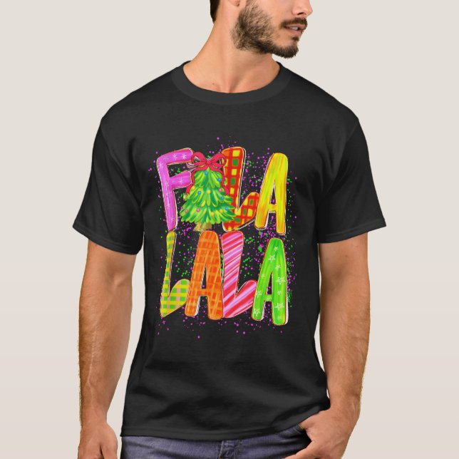 Funny Fa La La Coquette Bow Checkered Christmas Tr T-Shirt (Front)
