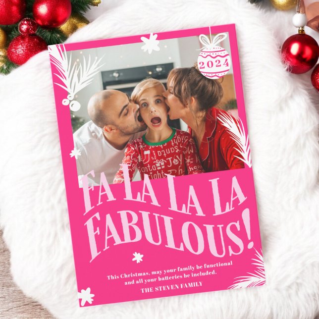 Funny Fa La La La Fabulous Pink Christmas photo Holiday Card (Funny Fa La La La Fabulous Pink Christmas photo Holiday Card)