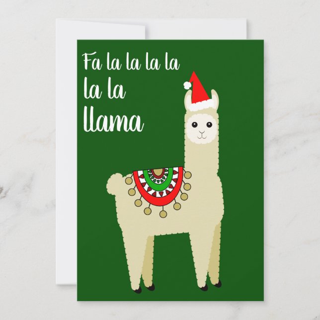 Funny Fa La La Whole Llama Fun Alpaca Santa Hat Holiday Card (Front)