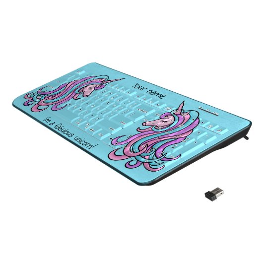 Funny fabulous sassy pink girly unicorn design wireless keyboard (Angled)