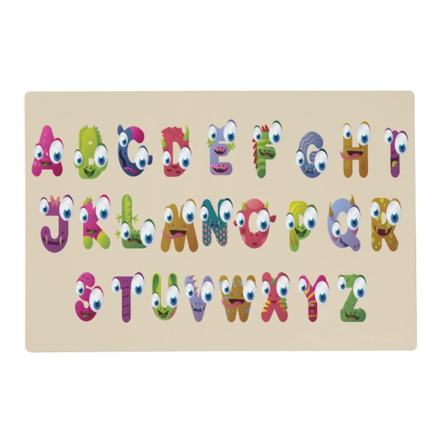 Funny Face Animals Alphabet Laminated Placemat (Front)