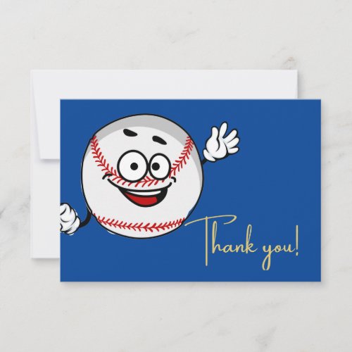 Funny face baseball blue and white thank you card