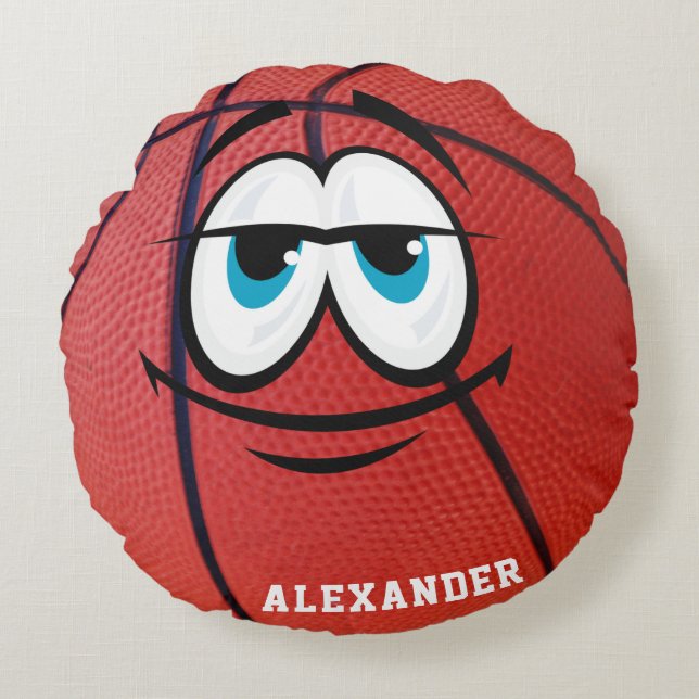 Funny Face Basketball Create your own player Name Round Pillow (Front)