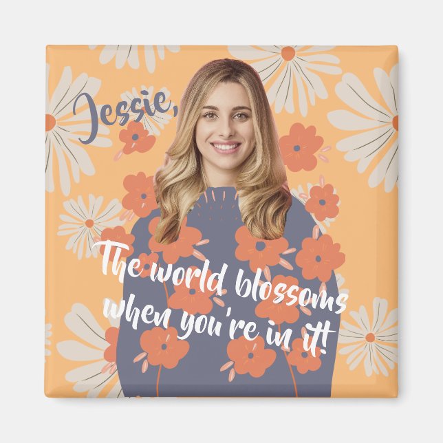 Funny Face | Beautiful Flower Girl Photo Name Magnet (Front)