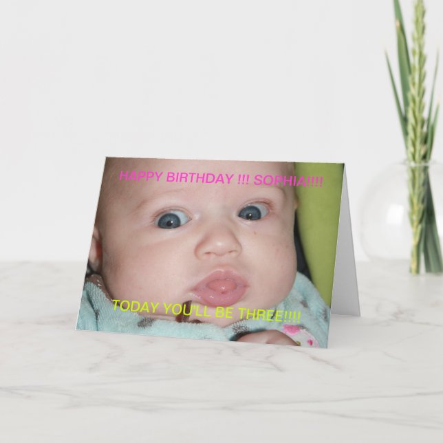 FUNNY FACE BIRTHDAY CARD for Three Year OLD (Front)
