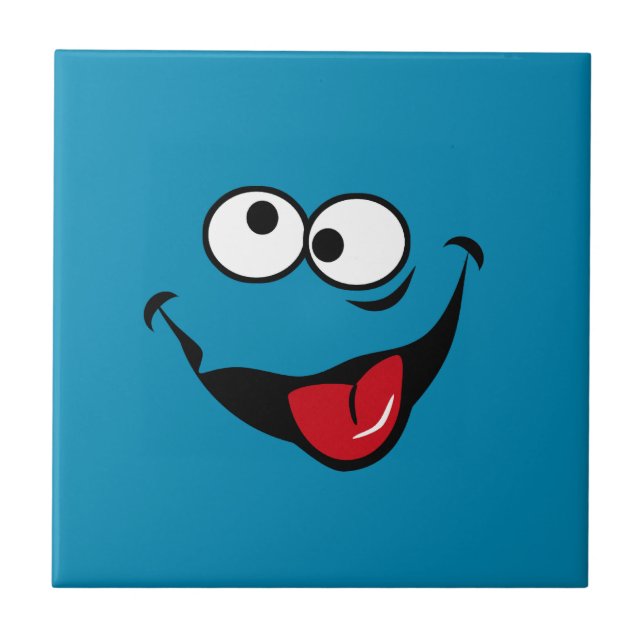 Funny face cartoon blue background ceramic tile (Front)