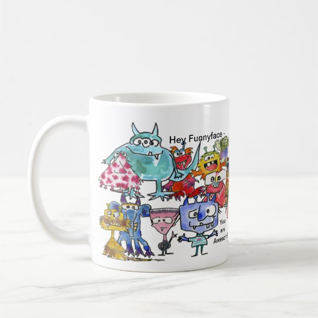 Funny Face Cartoon Monsters Coffee Mug (Left)