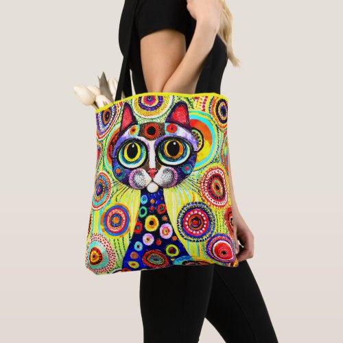 FUNNY FACE CAT IN ABTRACT FLOWERS  TOTE BAG