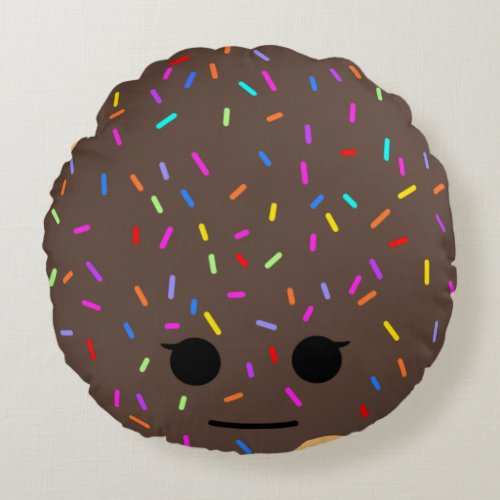 Funny Face Chocolate Donut Round Throw Pillow 