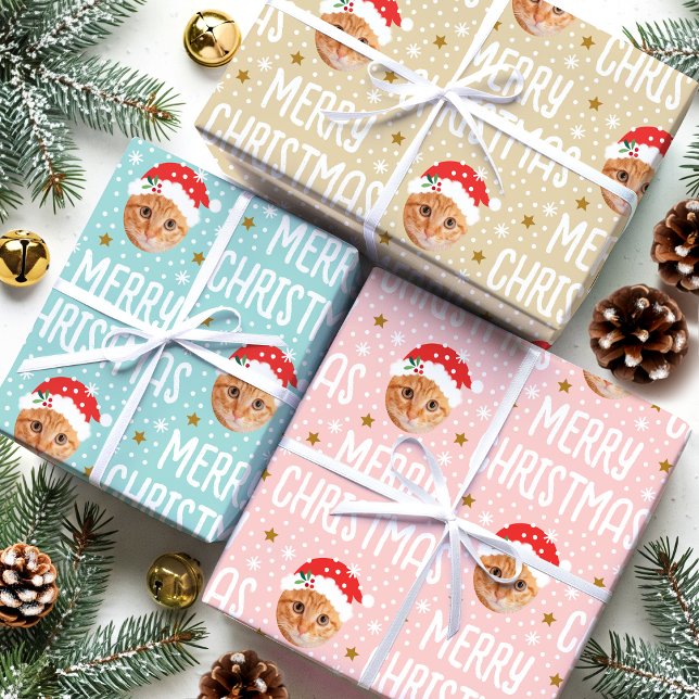 Funny Face Christmas Custom Photo Pet Wrapping Paper Sheets (Creator Uploaded)
