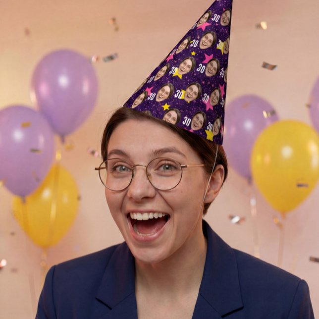 Funny Face Custom Photo Pink Stars Party Hat (Creator Uploaded)