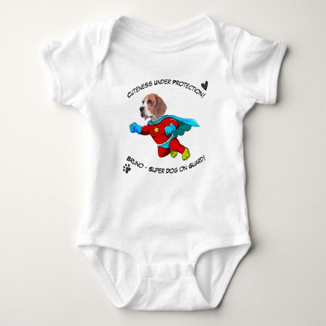 Funny Face | Cute baby Protected by Superdog Funny Baby Bodysuit (Front)