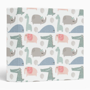 Funny Face Cute Doodle Animal Pattern 3 Ring Binder