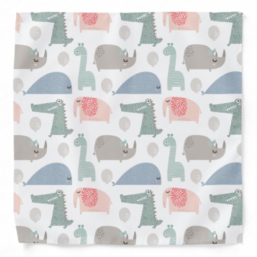 Funny Face Cute Doodle Animal Pattern Bandana