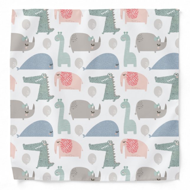 Funny Face Cute Doodle Animal Pattern Bandana (Front)