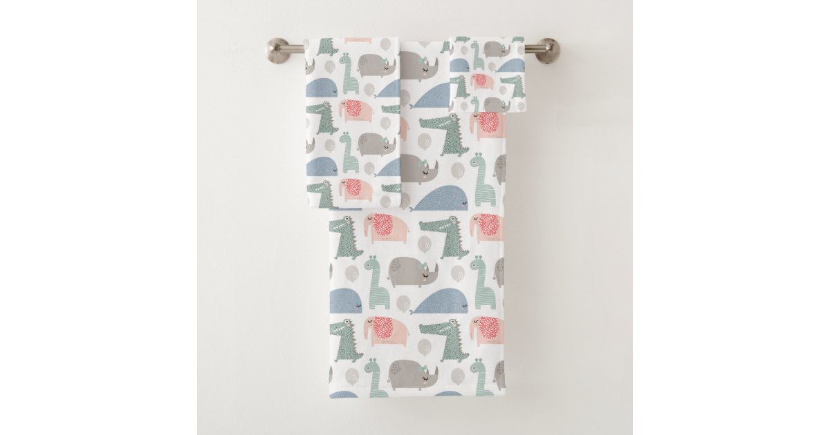 Funny Face Cute Doodle Animal Pattern Bath Towel Set Zazzle