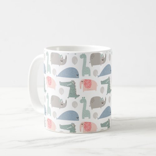 Funny Face Cute Doodle Animal Pattern Coffee Mug