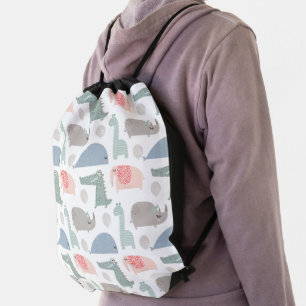 Funny Face Cute Doodle Animal Pattern Drawstring Bag