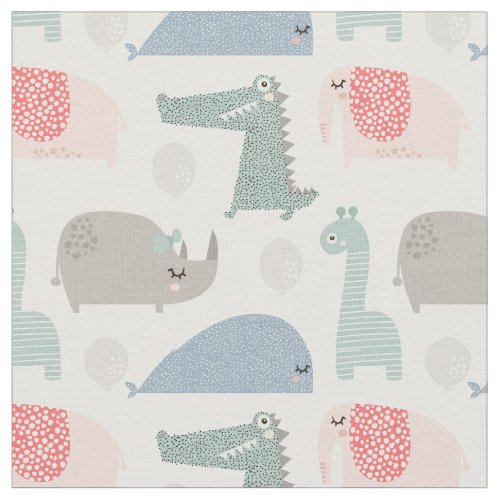 Funny Face Cute Doodle Animal Pattern Fabric