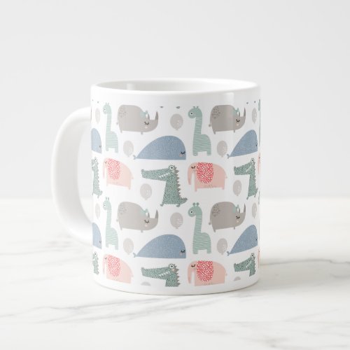 Funny Face Cute Doodle Animal Pattern Giant Coffee Mug