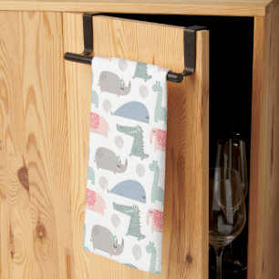 Funny Face Cute Doodle Animal Pattern Kitchen Towel