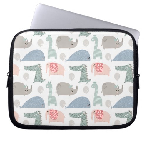 Funny Face Cute Doodle Animal Pattern Laptop Sleeve