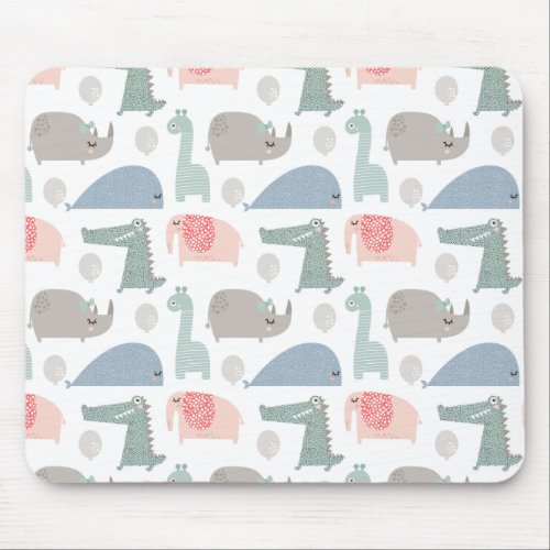 Funny Face Cute Doodle Animal Pattern Mouse Pad