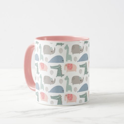 Funny Face Cute Doodle Animal Pattern Mug