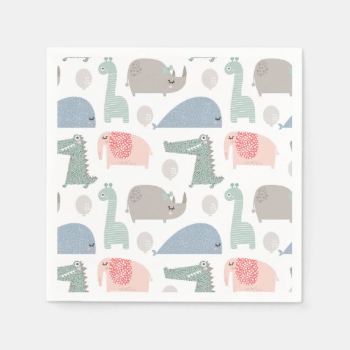 Funny Face Cute Doodle Animal Pattern Napkins
