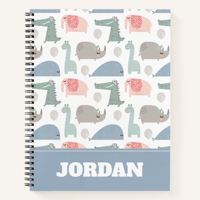 Funny Face Cute Doodle Animal Pattern Notebook (Front)