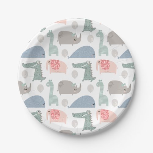 Funny Face Cute Doodle Animal Pattern Paper Plates